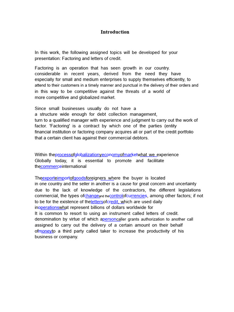 Factoring and Letters of Credit Work Mate | PDF | Factoring (Finance ...
