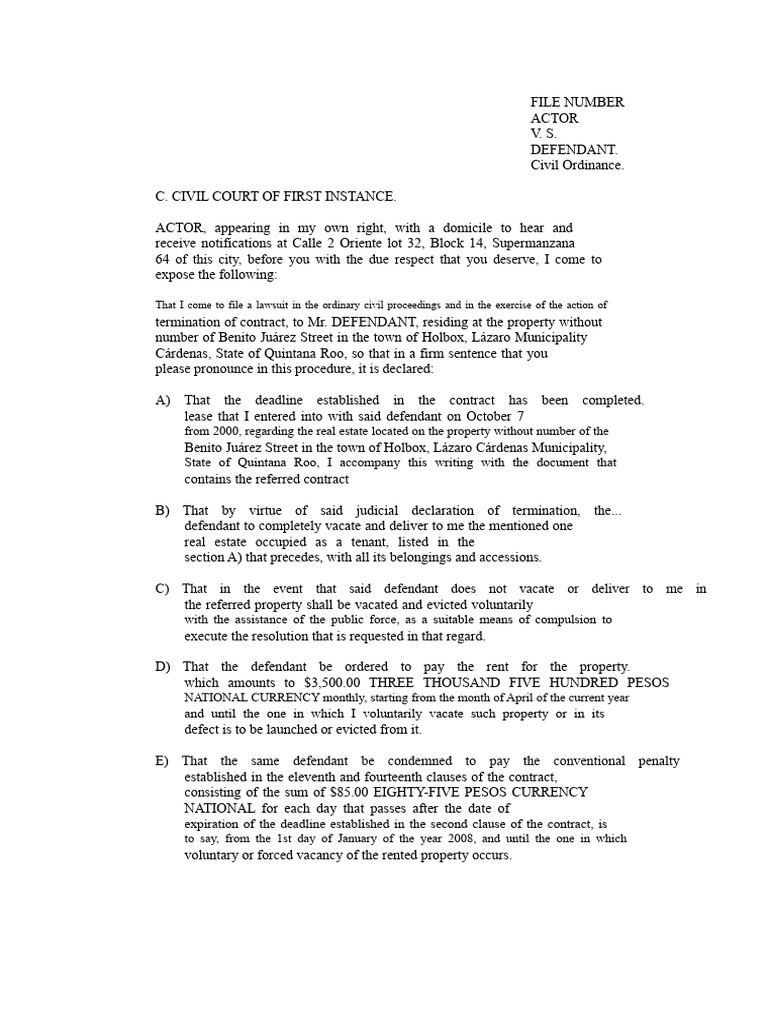 Lease Termination Lawsuit in Quintana Roo | PDF | Lawsuit | Lease