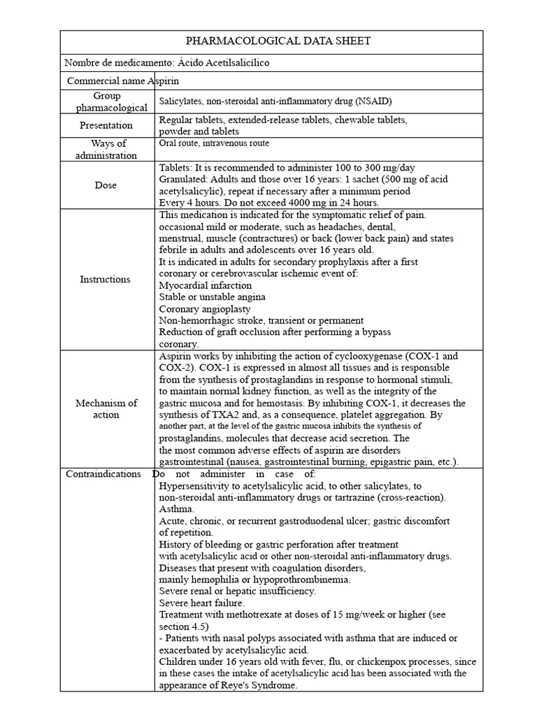 Pharmaceutical Profile - ASPIRIN | PDF | Aspirin | Nonsteroidal Anti ...