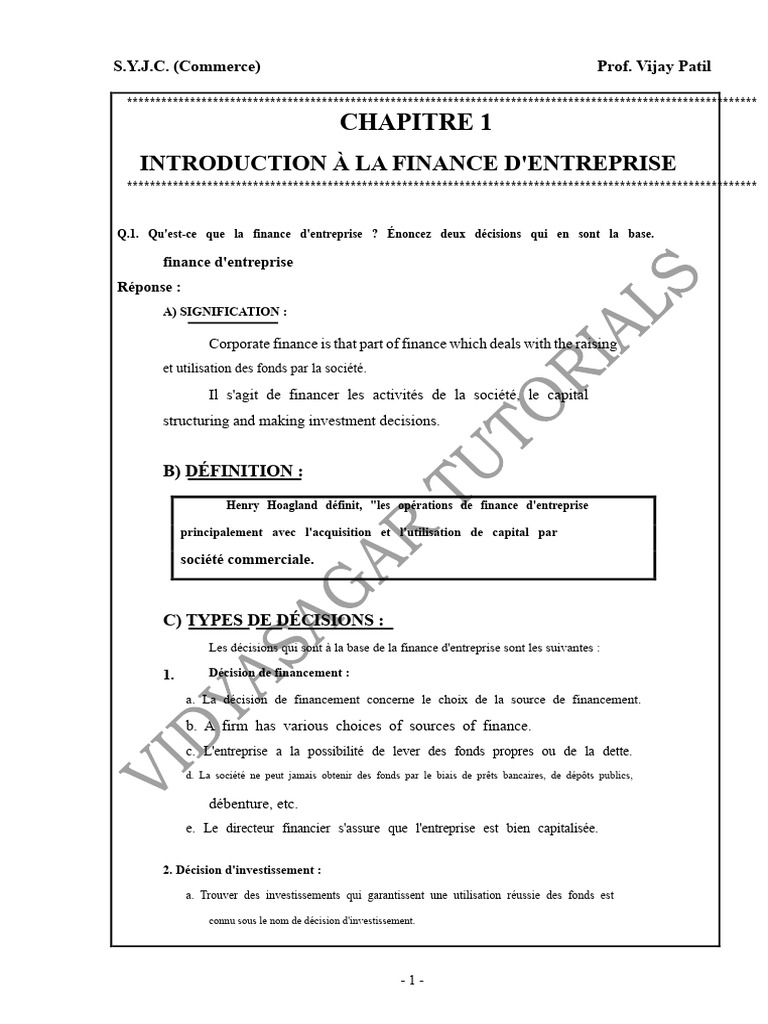 Introduction à la finance d'entreprise | PDF | Action (Finance ...