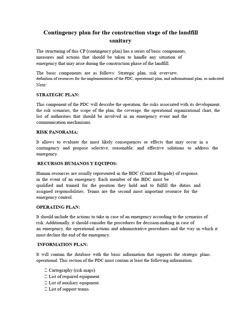 Landfill Construction Contingency Plan | PDF | Emergency | Risk