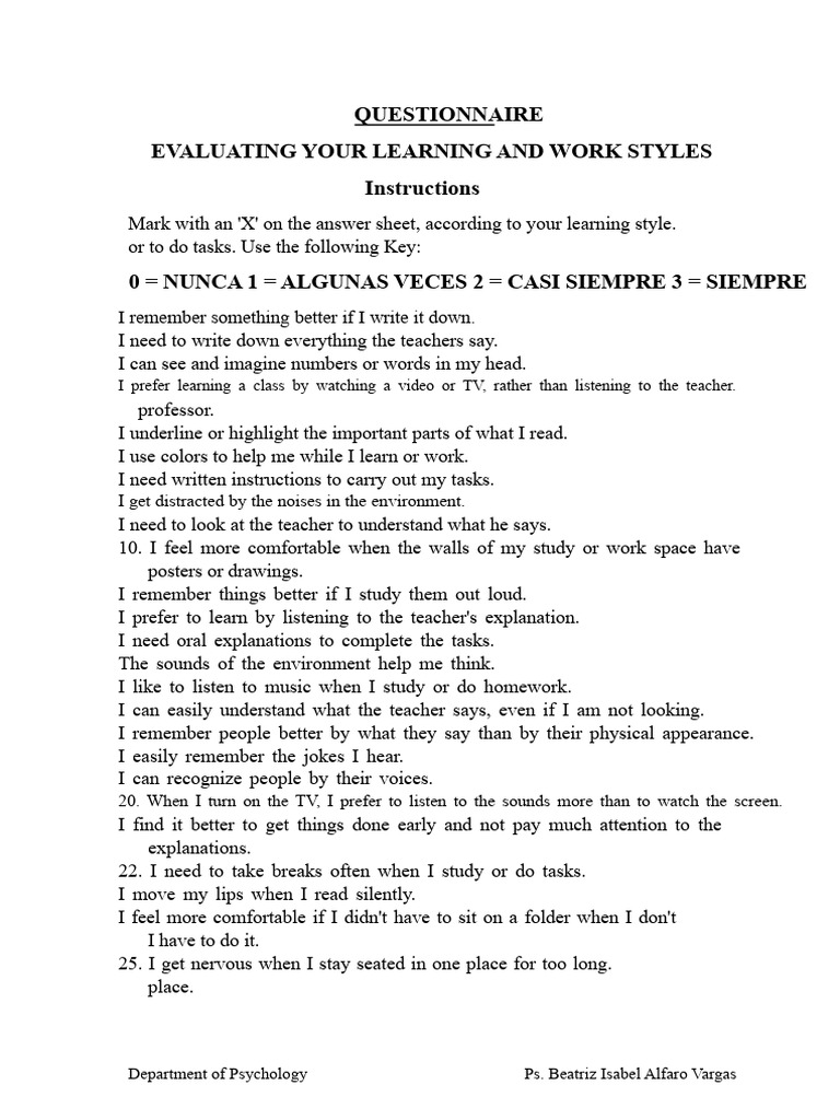 Learning and Work Styles Questionnaire | PDF | Psychology | Behavioural ...