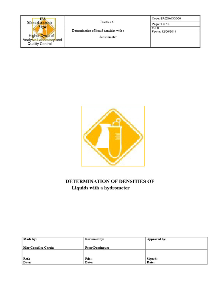 Liquid Density Measurement Guide | PDF | Density | Physical Quantities