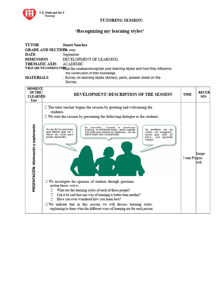 Session Tutoring 5° Recognizing My Learning Style | PDF | Learning ...