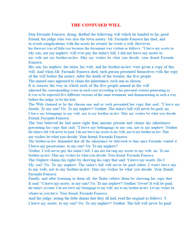 THE CONFUSED WILL | PDF | Will And Testament | Kinship And Descent