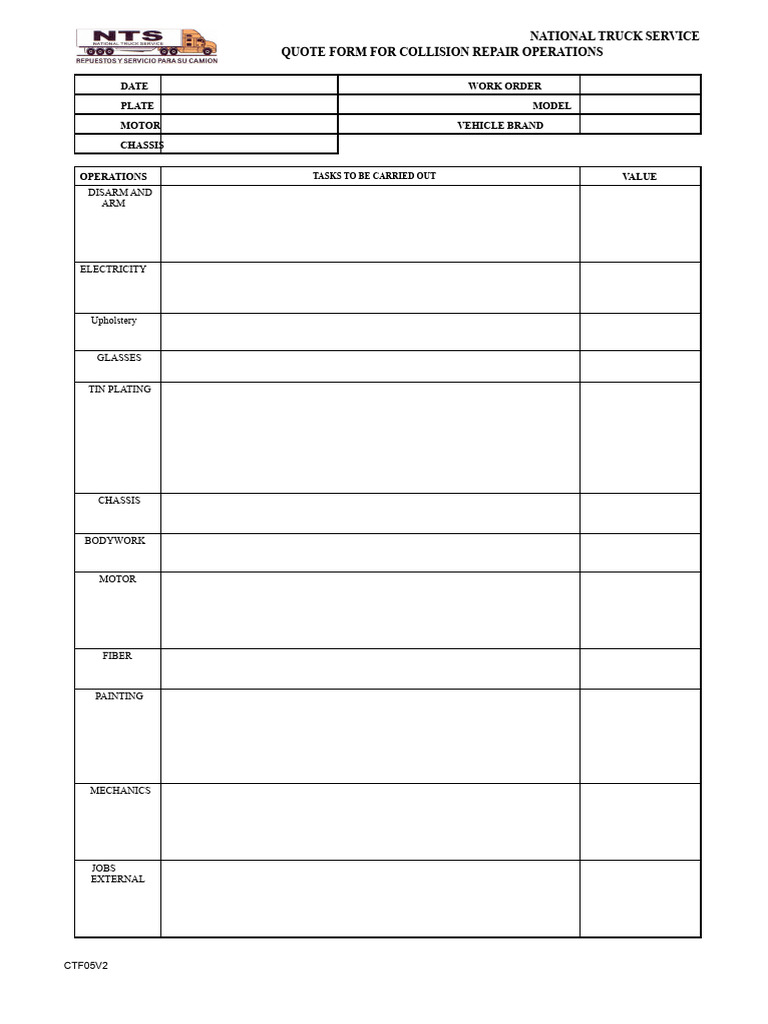 Collision Repair Quote Form | PDF