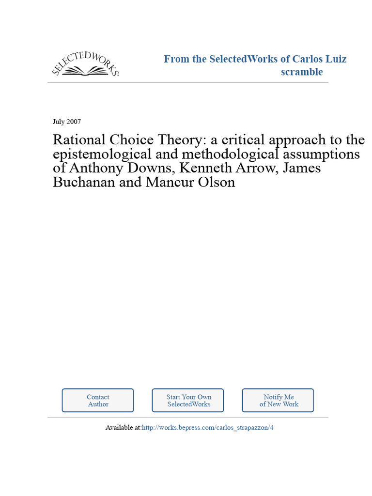 Critical Analysis of Rational Choice Theory | PDF | Rationality | Theory