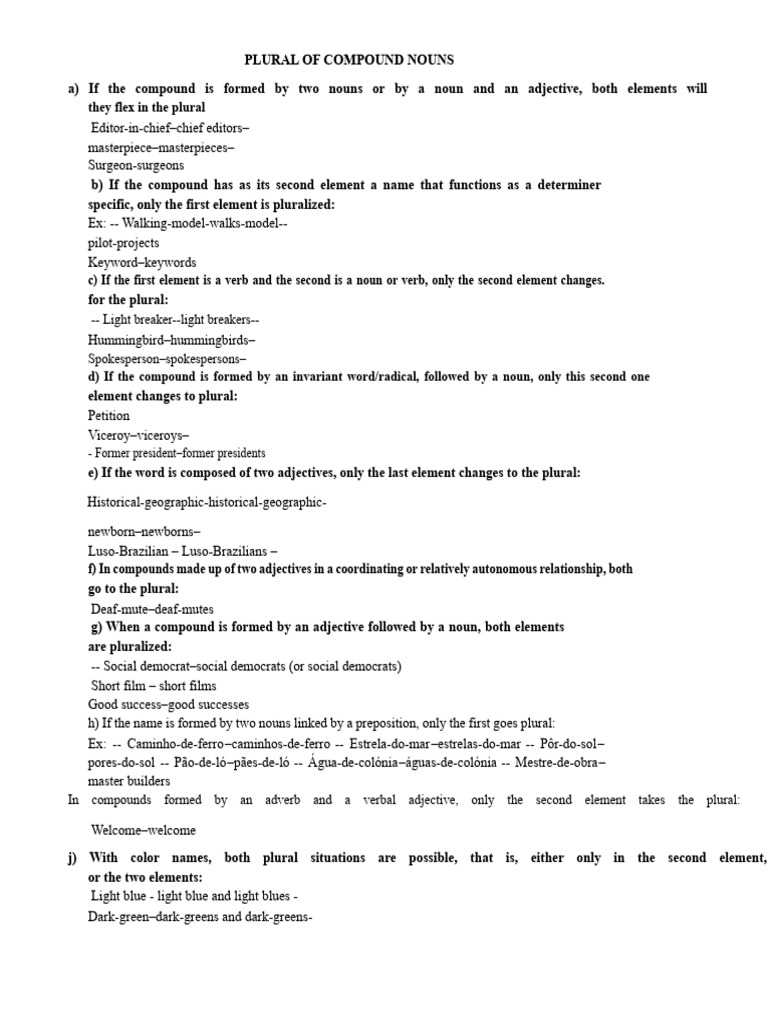 Plural Rules for Compound Nouns | PDF | Plural | Adjective