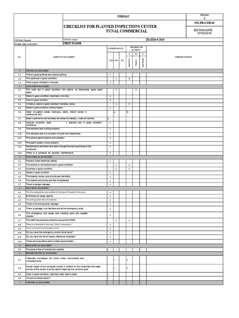 Checklist Format For Planned and Unplanned Inspections V2 PDF | PDF