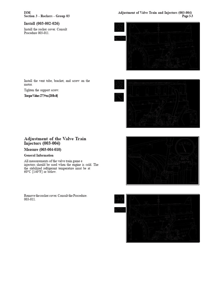 Valve Train and Injector Adjustment Guide | PDF | Fuel Injection | Engines