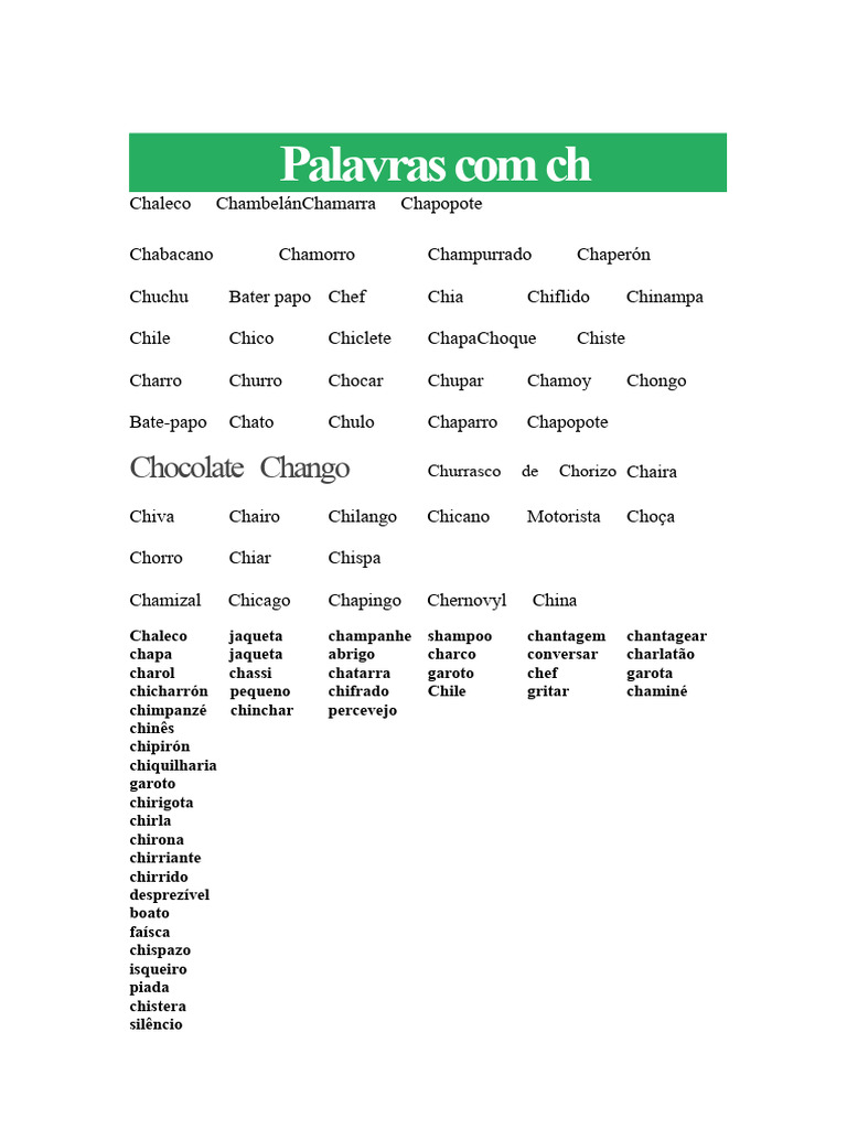 Palavras Com CH | PDF