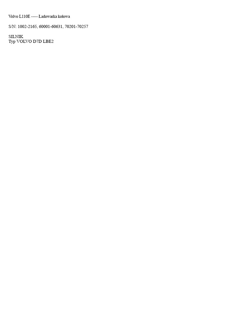 Katalog Części Do Ładowarki Kołowej VOLVO L110E SN: 70201-70257 PDF | PDF