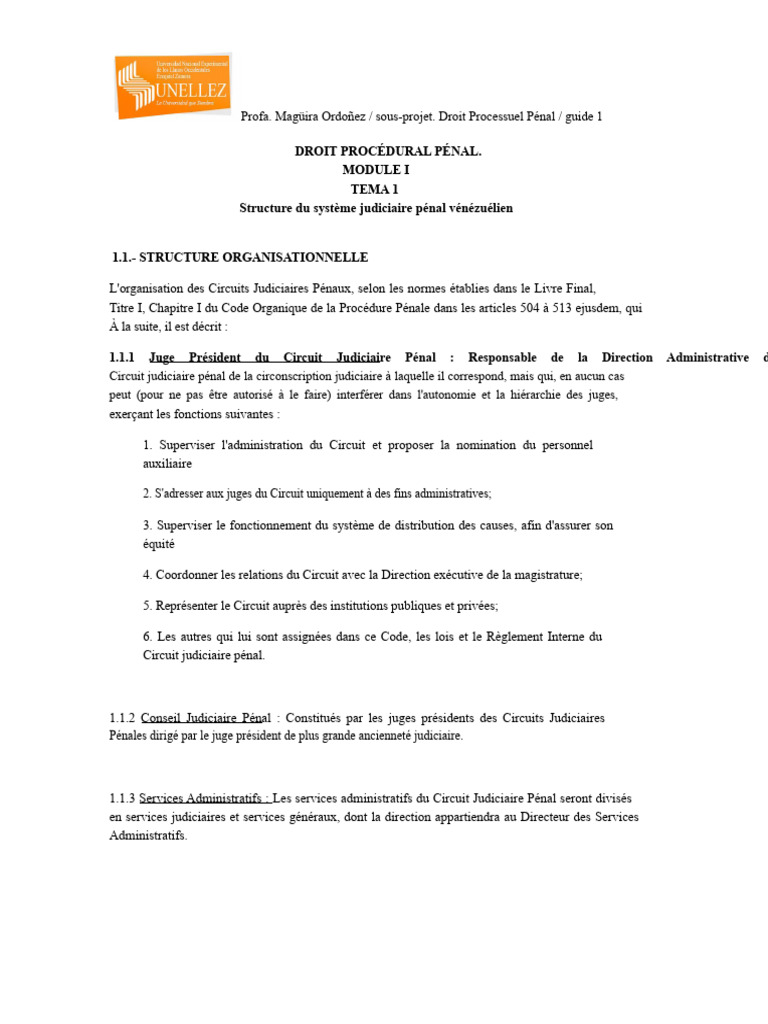 Structure du Système Judiciaire Pénal Vénézuélien | PDF | Loi ...