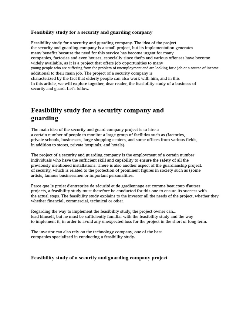 Security Company Feasibility Study Guide | PDF | Feasibility Study ...