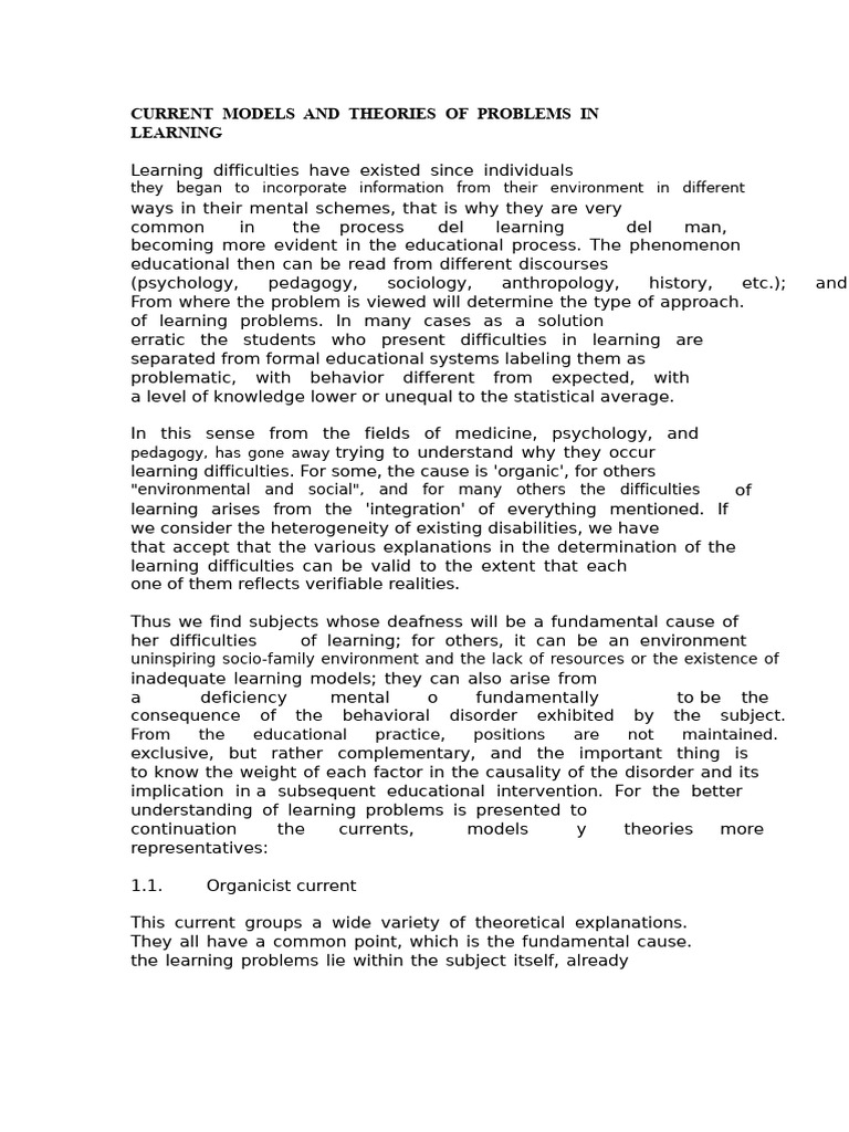 Currents Models and Theories of Problems in Learning | PDF ...