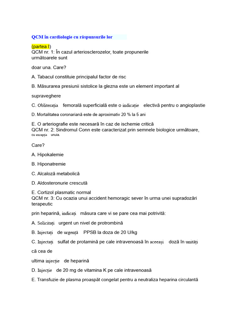 QCM Cardiologie | PDF