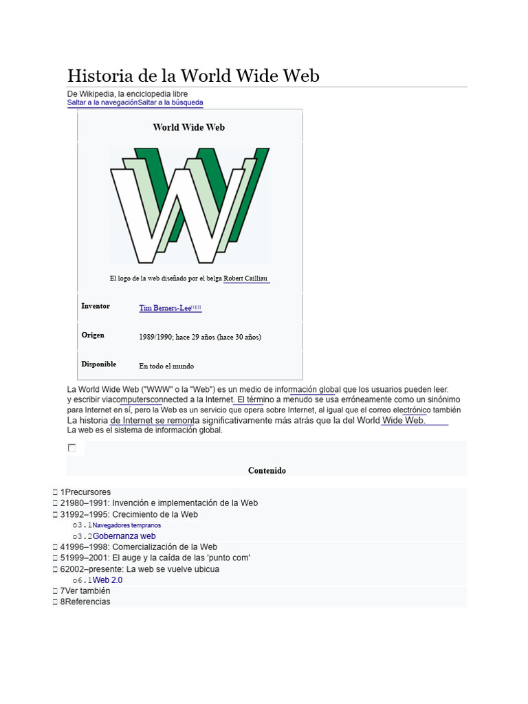 Historia de la World Wide Web | PDF | Red mundial | Internet y web