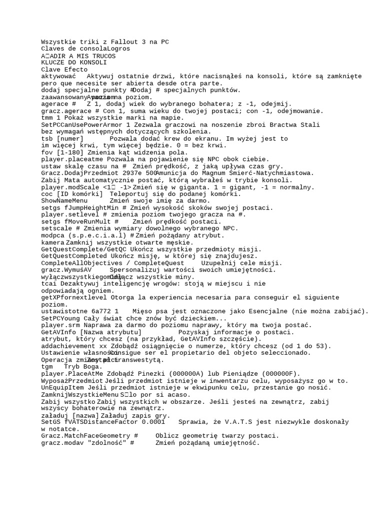 Kody Do Fallout 3 Na PC | PDF