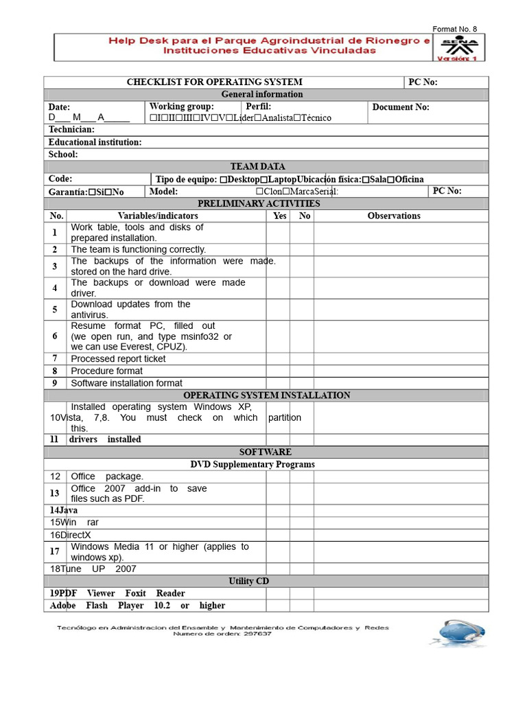 Operating System Installation Checklist | PDF | Microsoft Windows ...