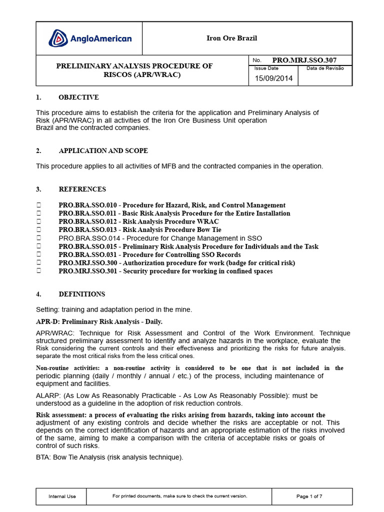 Pro.mrj.Sso.307 - Preliminary Risk Analysis Procedure Apr-wrac | PDF ...