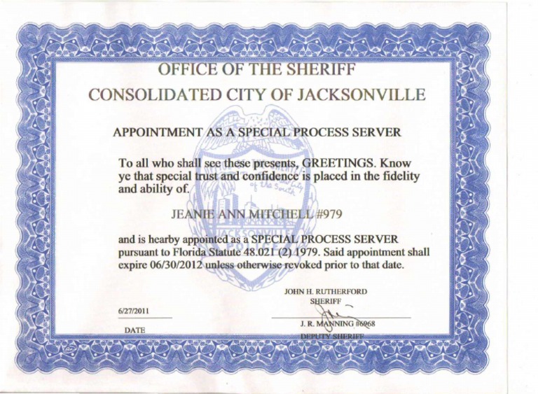 Process Server Certificate | PDF