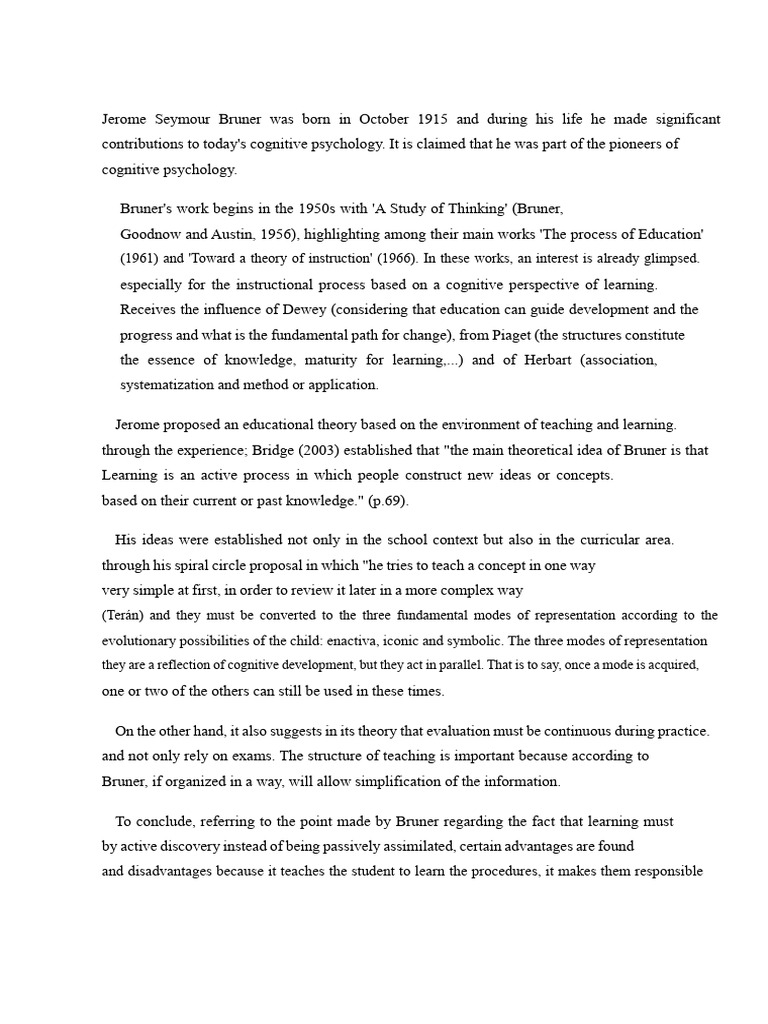 Jerome Bruner's Impact on Cognitive Psychology | PDF | Education Theory ...