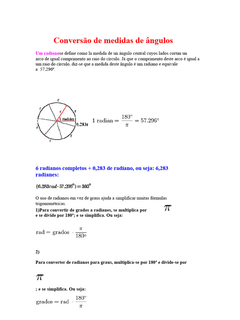 Conversão de Graus para Radianos | PDF
