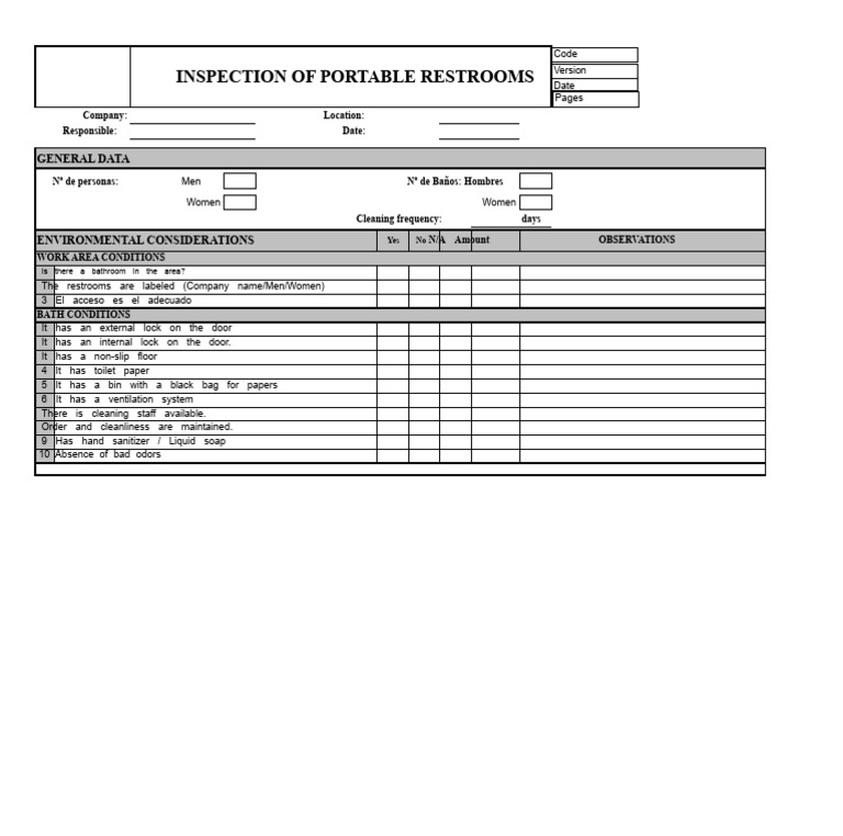 Inspection of Portable Bathrooms | PDF