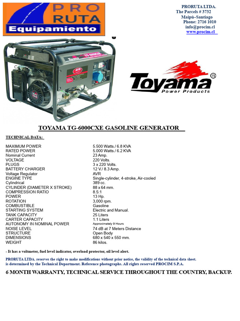 Toyama TG-6000 Cxe Gasoline Electric Generator-0 | PDF | Engines | Voltage