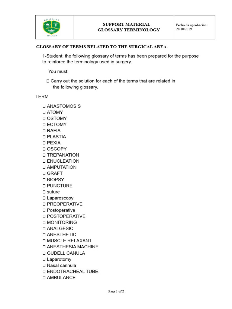 Surgical Terminology Glossary | PDF
