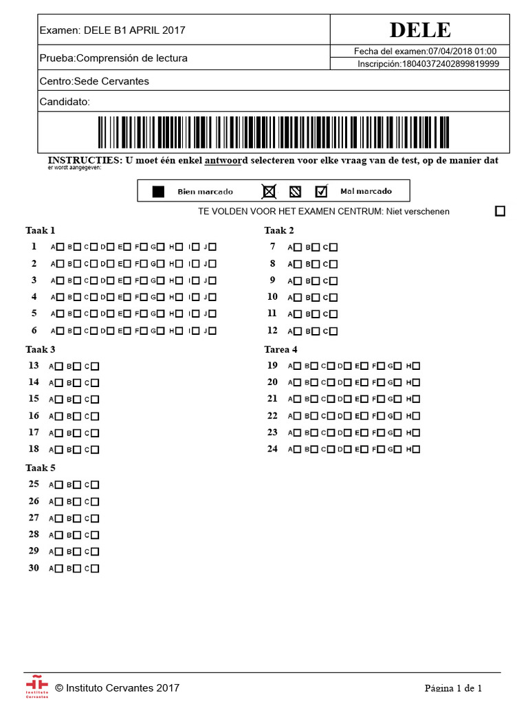 DELE B1 Model Antwoordblad | PDF