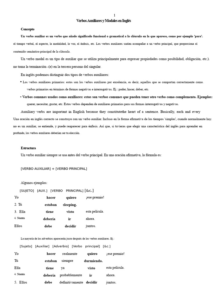 Verbos Auxiliares y Modales en Inglés | PDF | Verbo | Adverbio