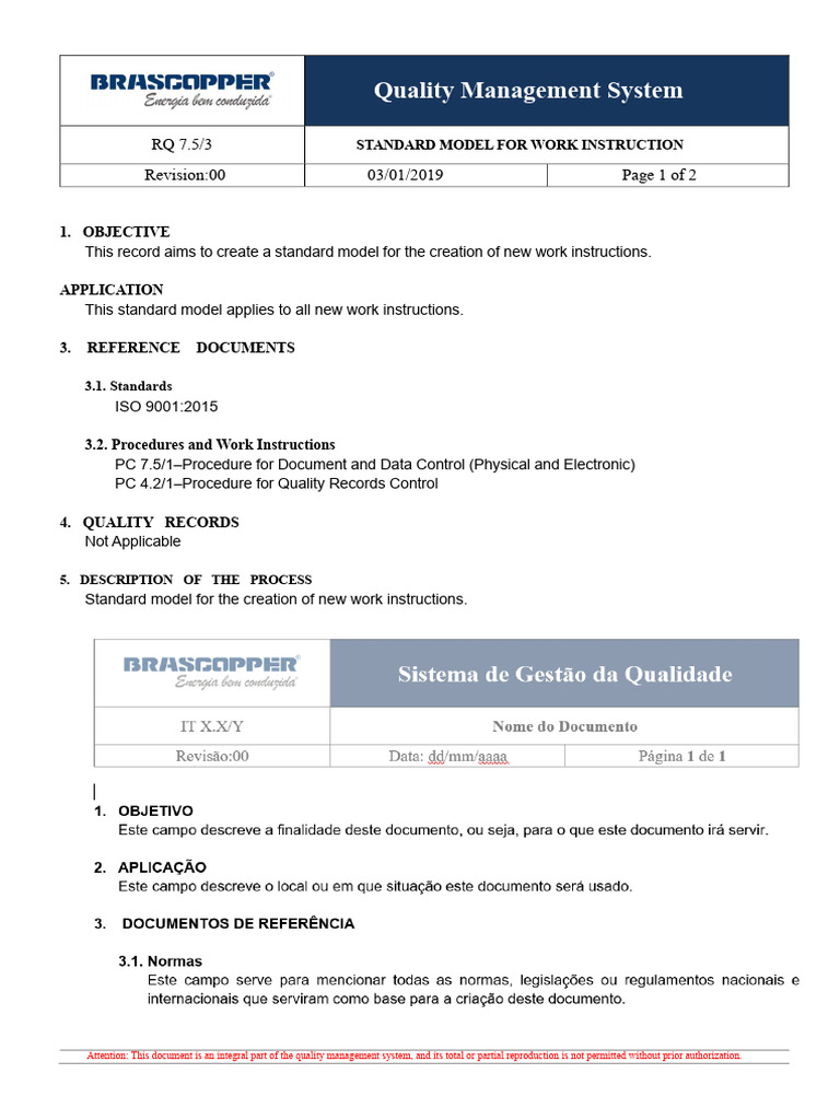 Standard Model for Work Instructions | PDF | Quality Management ...