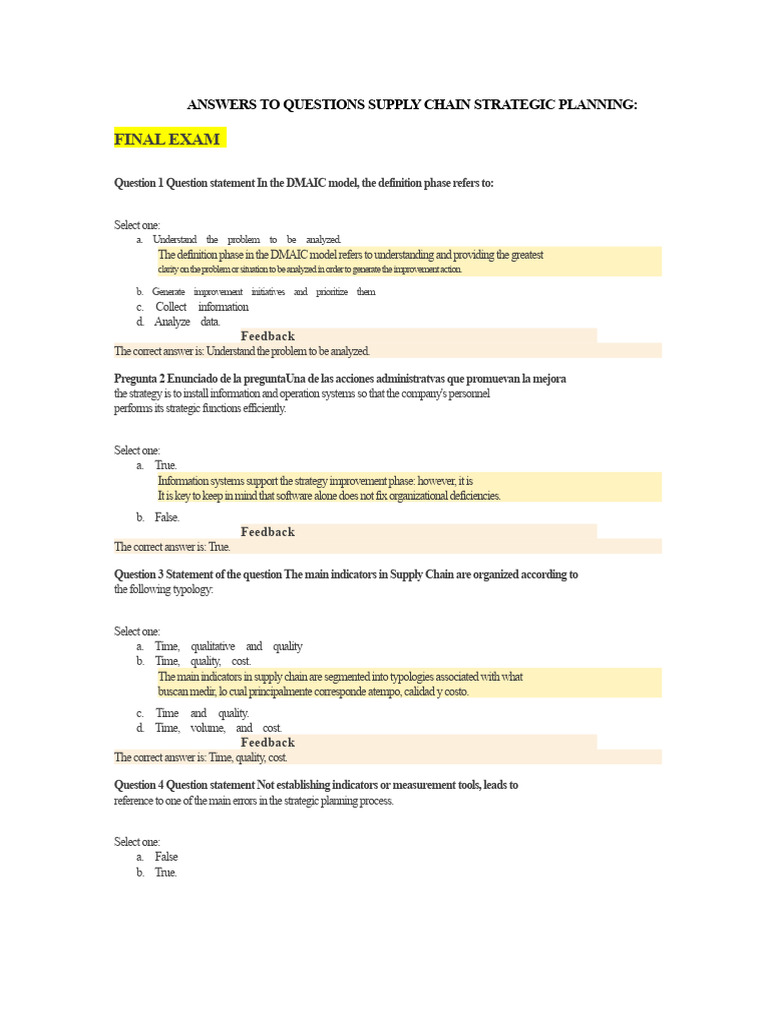 Answers To Questions Supply Chain Strategic Planning EFinal | PDF ...