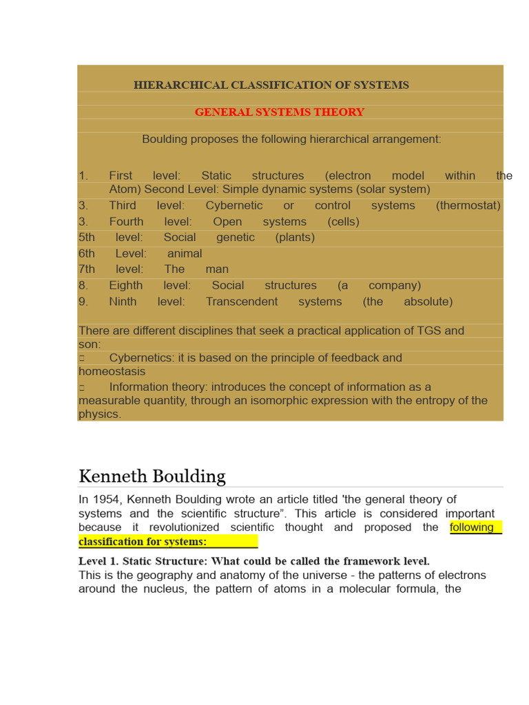 Hierarchical Systems Classification Guide | PDF | System | Systems Theory