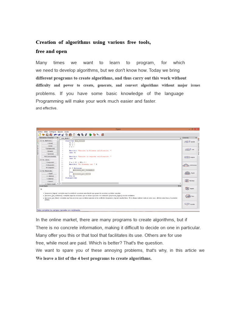 Top Free Tools for Algorithm Creation | PDF | Databases | Free Software