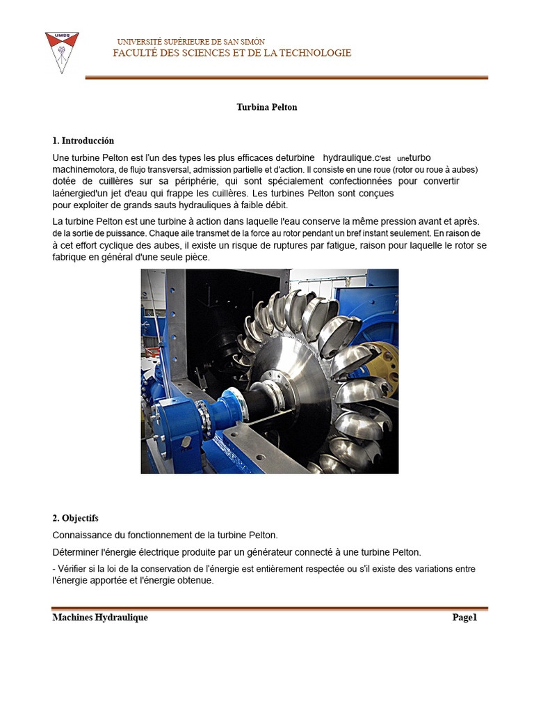 Fonctionnement et caractéristiques de la turbine Pelton | PDF | Turbine ...