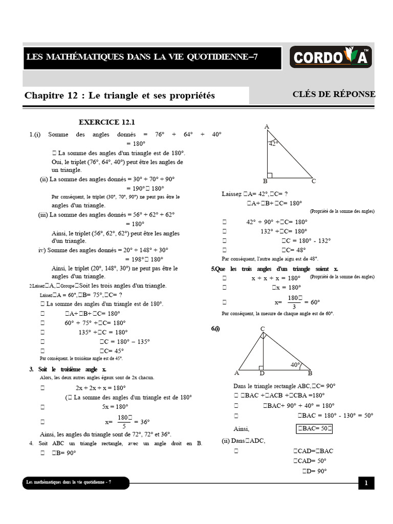 Propriétés des angles dans un triangle | PDF | Triangle | Mathématiques ...