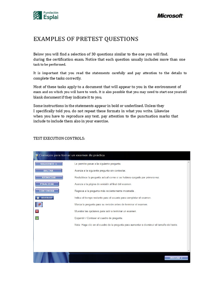 Pretest Questions for Certification Exam | PDF | Spreadsheet