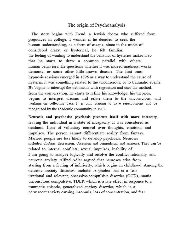 The Origin of Psychoanalysis | PDF | Sigmund Freud | Neurosis