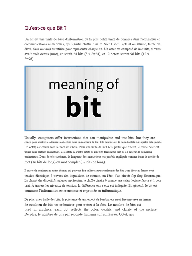 Comprendre le Bit en Informatique | PDF | Bit | Informatique