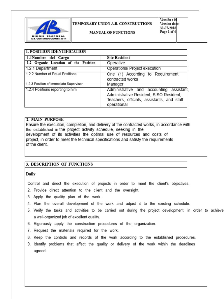 Site Resident Job Functions Manual | PDF | Regulatory Compliance | Business