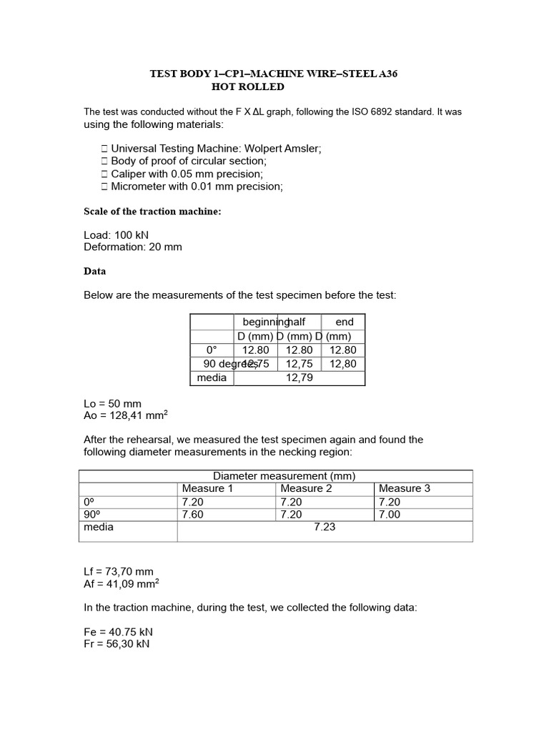 Steel Tensile Test Results and Analysis | PDF | Deformation ...