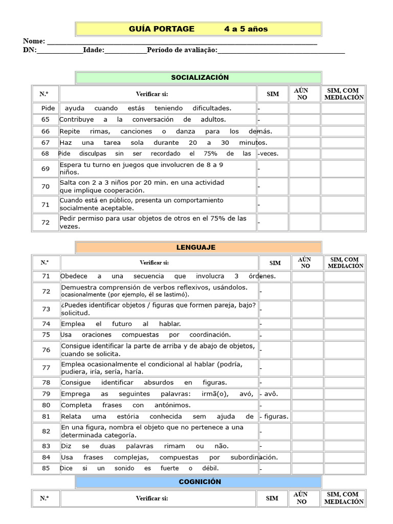 Evaluación del Desarrollo Infantil 4-5 Años | PDF