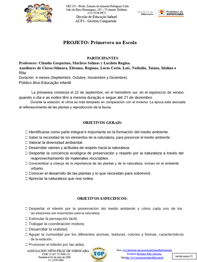 Proyecto Primavera en Educación Infantil | PDF | Temporada de primavera)