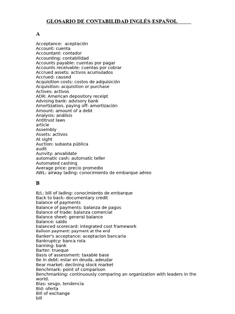 Glosario Contable Inglés-Español | PDF | Cost Of Living | Stocks