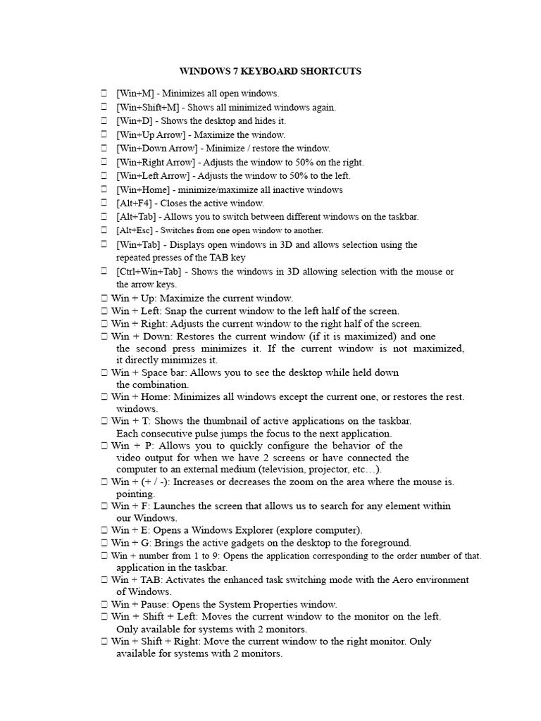 Essential Windows 7 Keyboard Shortcuts | PDF | Window (Computing ...
