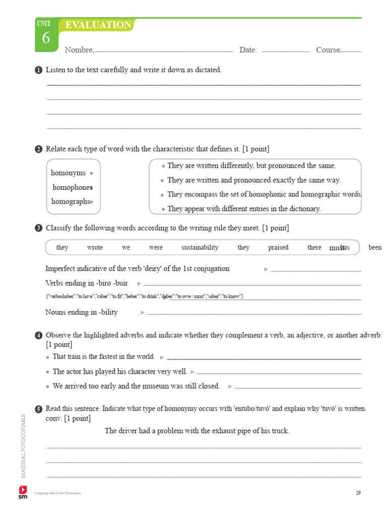 Evaluation Unit 6 Language SM More Savia 6TH Grade Primary | PDF ...