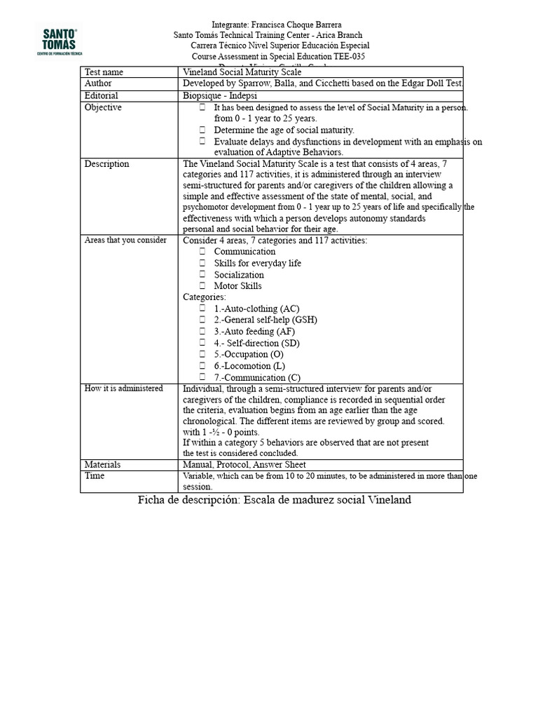 Vineland Social Maturity Scale Overview | PDF | Behavioural Sciences ...