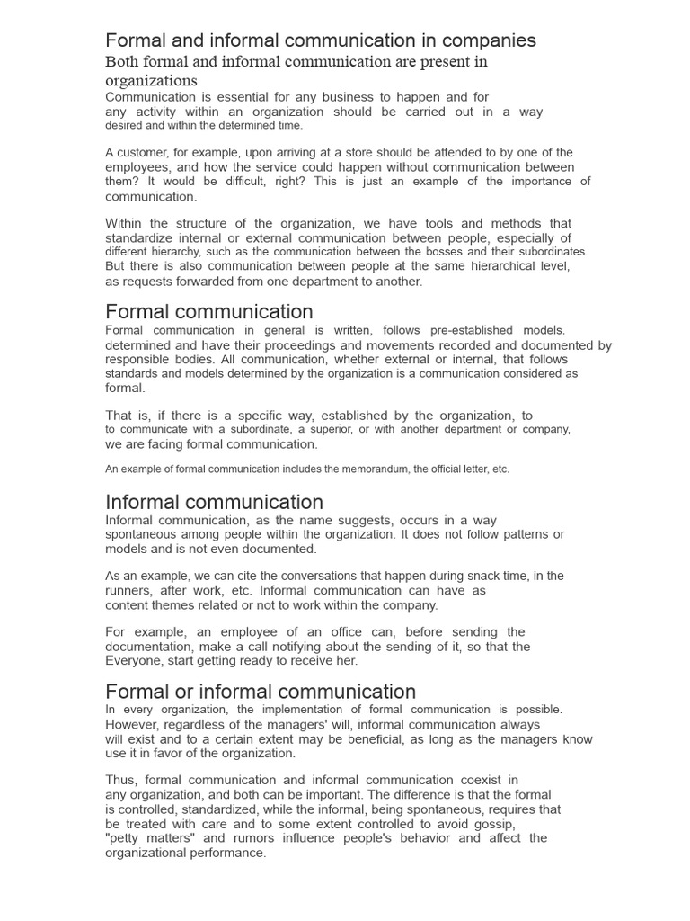 Formal vs Informal Communication in Organizations | PDF | Hierarchy ...